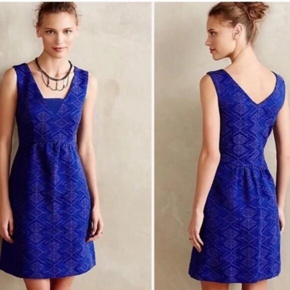 Anthropologie Maeve Textured Jacquard Aztec Dress Size 14 - Picture 1 of 9